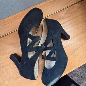 LifeStride Black Suede Vintage Style Pumps Heels Shoes Size 11